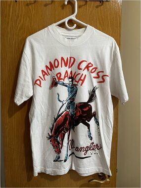 Wrangler White Tee with Red and Blue Rodeo Graphic